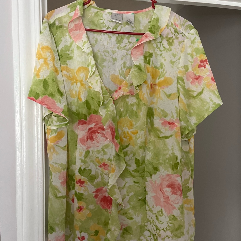 Claiborne Floral Blouse - Green, Pink, Yellow